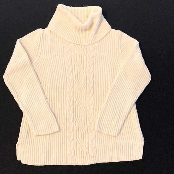 Talbots Sweaters - Talbots Womens Ivory Cable Knit Cashmere Blend Sweater Chunky Turtleneck Large